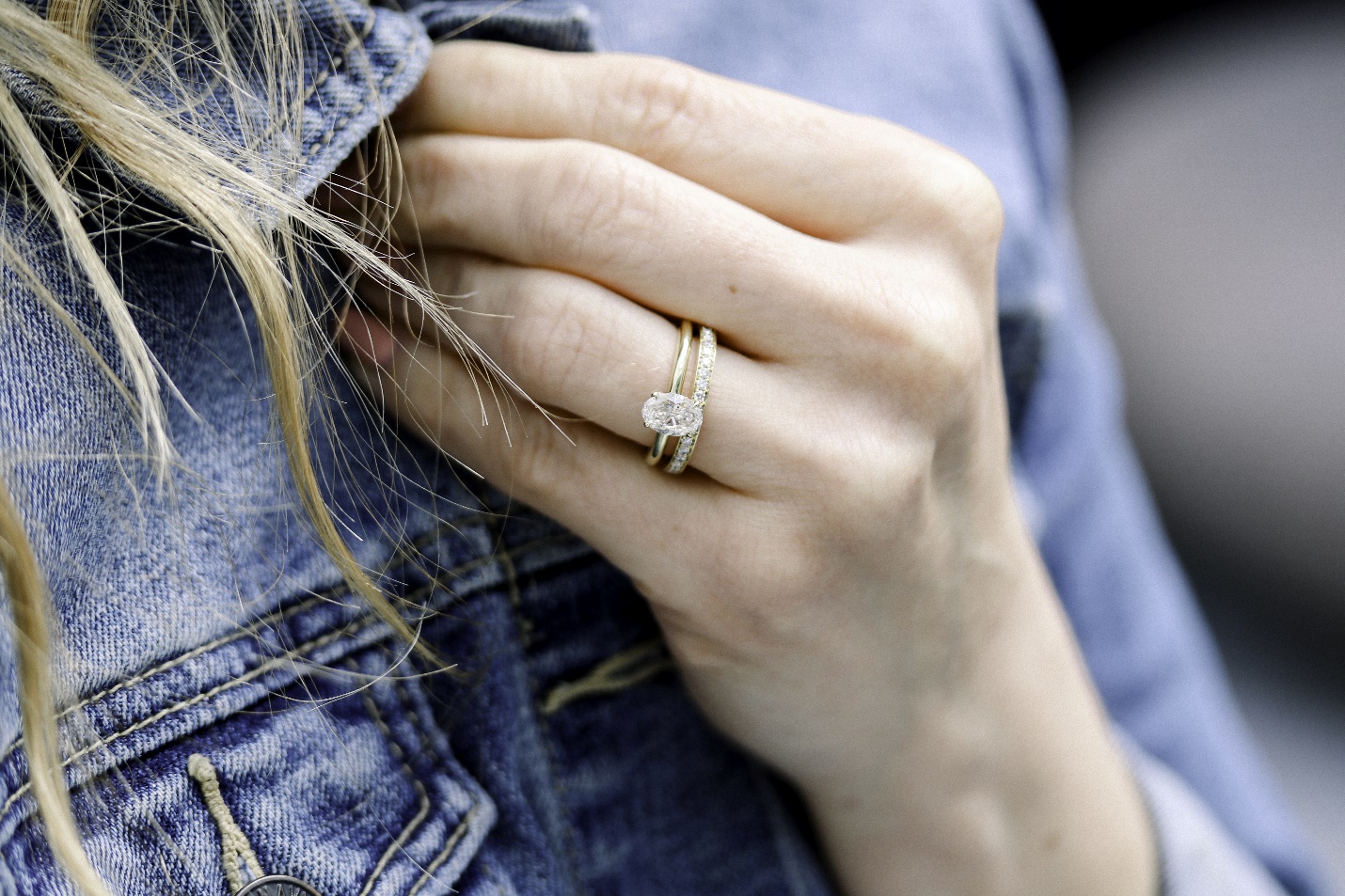 bride wearing a resized engagement ring