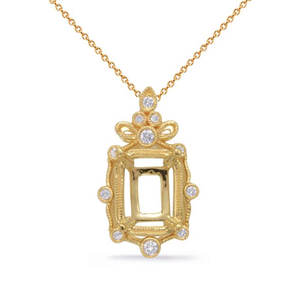 Yellow Gold Diamond Pendant 6x4ec Center