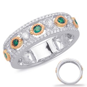 Rose & White Gold Emerald & Diamond Ring