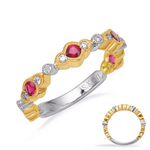 Yellow & White Gold Ruby & Diamond Band