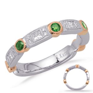 Rose & White Gold Emerald & Diamond Ring