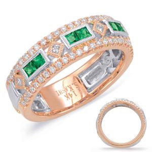 Rose & White Gold Emerald & Diamond Ring