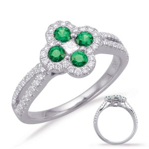 White Gold Emerald & Diamond Ring