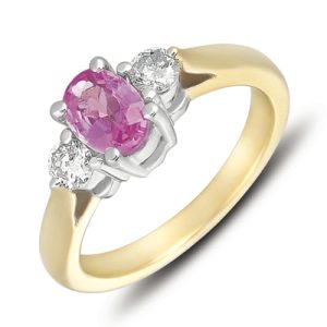 Yellow & White Gold Pink Sapp & Dia Ring