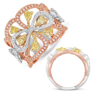 White & Rose & Yellow Fashion Ring