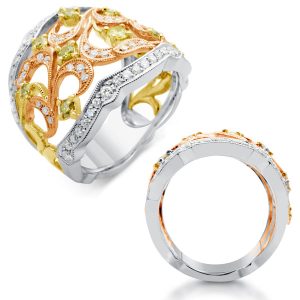 Rose & Yellow & White Gold Fashion Ring