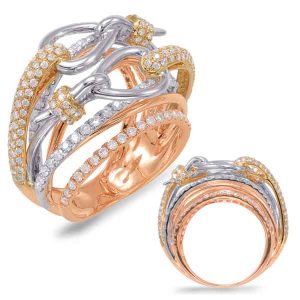 White & Yellow & Rose Gold Fashion Ring