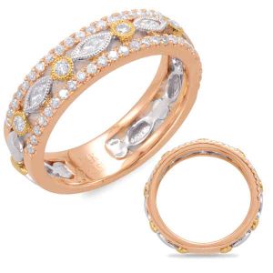 White & Rose & Yellow Gold Wedding Band