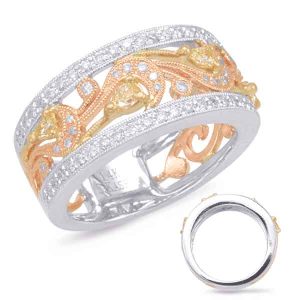 Rose & Yellow & White Gold Fashion Ring