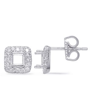White Gold Diamond Earring For 4mm Cente