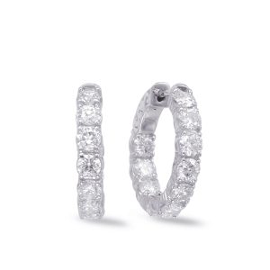 White Gold Hoop Earring 4 Prongs