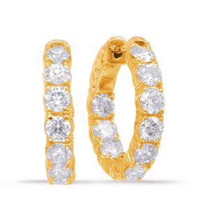 Yellow Gold Hoop Earring 4 Prongs