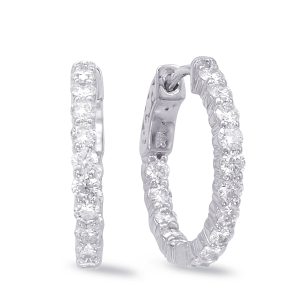 White Gold Hoop Earring- 2 Prongs