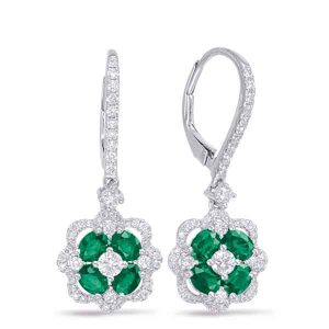 White Gold Emerald & Diamond Hoop Earrin