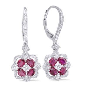 White Gold Ruby & Diamond Hoop Earring
