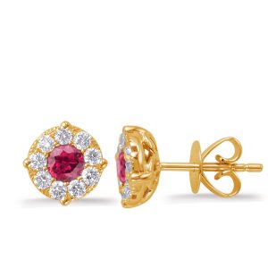 Yellow Gold Ruby & Diamond Earring