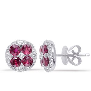 White Gold Ruby & Diamond Earring
