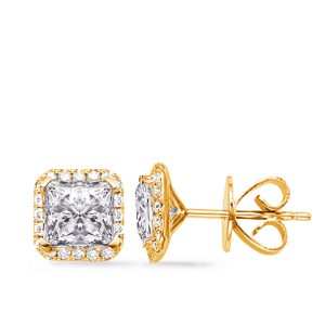 Yellow Gold Four Prong Princess Earring