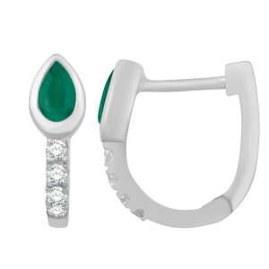 White Gold Emerald &  Diamond Earring