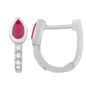White Gold Ruby & Diamond Earring