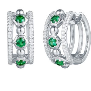 White Gold Emerald & Diamond Earring