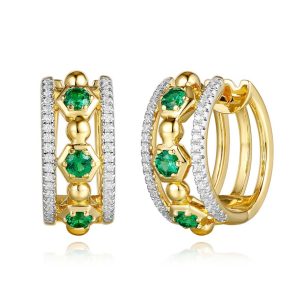 Yellow Gold Emerald & Diamond Earring
