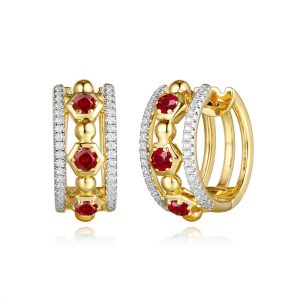 Yellow Gold Diamond & Ruby Earring