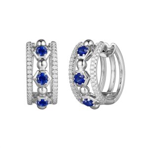 White Gold Diamond & Sapphire  Earring