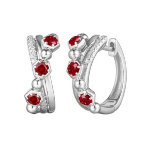 White Gold Diamond & Ruby  Earring