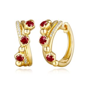 Yellow Gold Diamond & Ruby  Earring