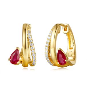 Yellow Gold Ruby & Diamond Earring