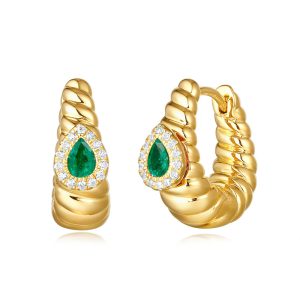 Yellow Gold Diamond & Emerald Earring