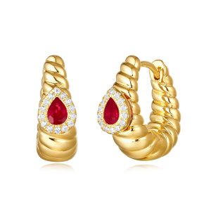 Yellow Gold Diamond & Ruby  Earring