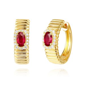 Yellow Gold Diamond & Ruby Earring