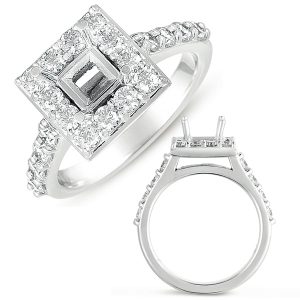 White Gold Halo Ring 5mm Sqaure Head