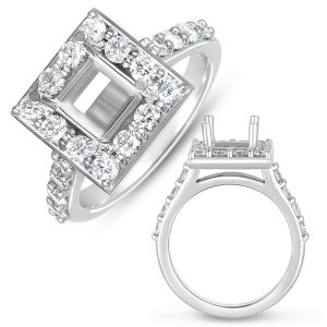 White Gold Halo Ring 6.0mm Sqaure Head
