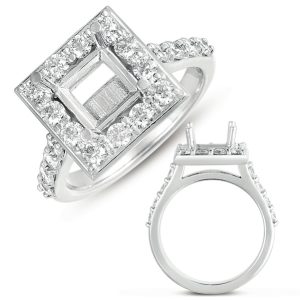 White Gold Halo Ring 6.5mm Sqaure Head