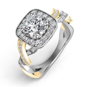 White & Yellow Pave Halo Ring White & Yellow Pave Halo Ring