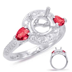 White Gold Ruby & Diamond Halo Ring