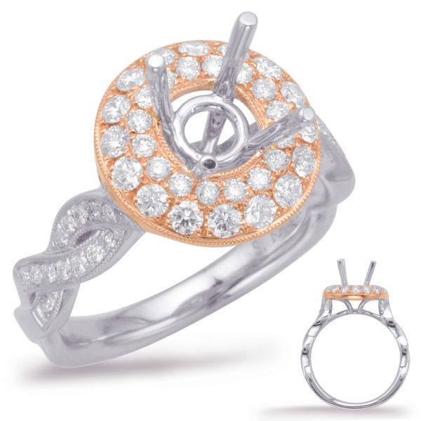 Rose & White Gold Halo Engagement Ring