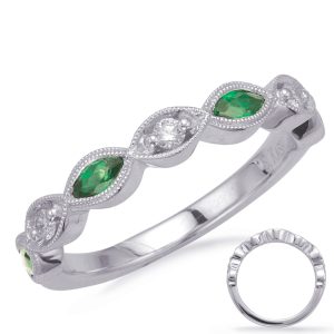 White Gold Emerald & Diamond Band White Gold Emerald & Diamond Band