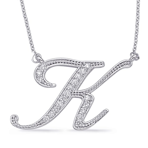 White Gold Diamond Initial K Pendant