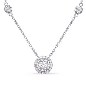 White Gold Halo Diamond By The Yard Neck White Gold Halo Diamond By The Yard Neck