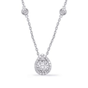 White Gold Halo Diamond By The Yard Neck White Gold Halo Diamond By The Yard Neck