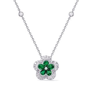 White Gold Diamond & Emerald Necklace