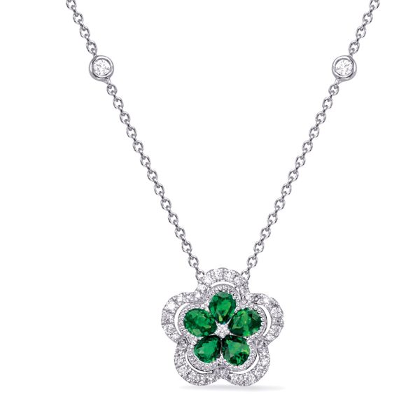White Gold Diamond & Emerald Necklace
