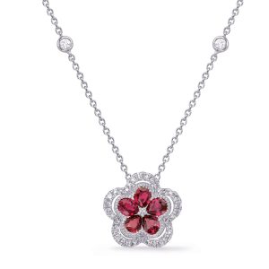 White Gold Diamond & Ruby Necklace