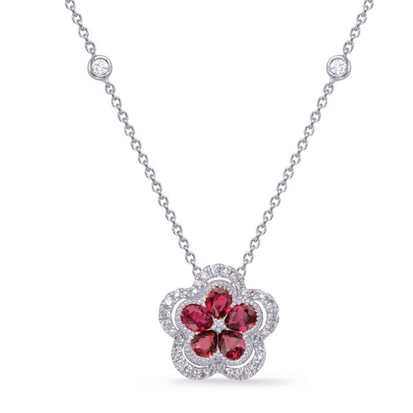 White Gold Diamond & Ruby Necklace