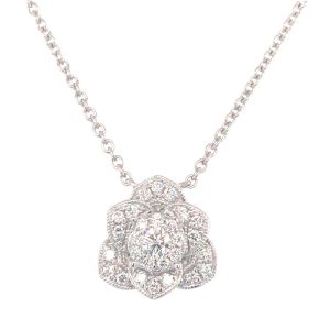 White Gold Diamond Flower Necklace White Gold Diamond Flower Necklace