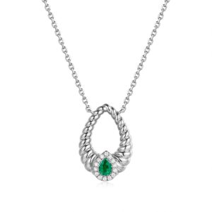 White Gold Diamond & Emerald Necklace White Gold Diamond & Emerald Necklace